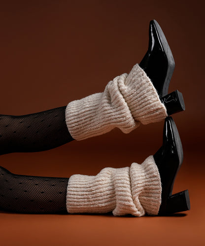 Melange Ribbed Leg Warmer - White
