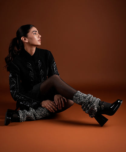 Melange Ribbed Leg Warmer - Black