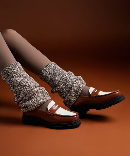 Melange Ribbed Leg Warmer - Brown