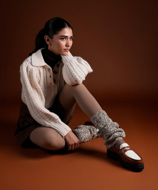 Melange Ribbed Leg Warmer - Brown