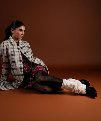 Melange Ribbed Leg Warmer - White