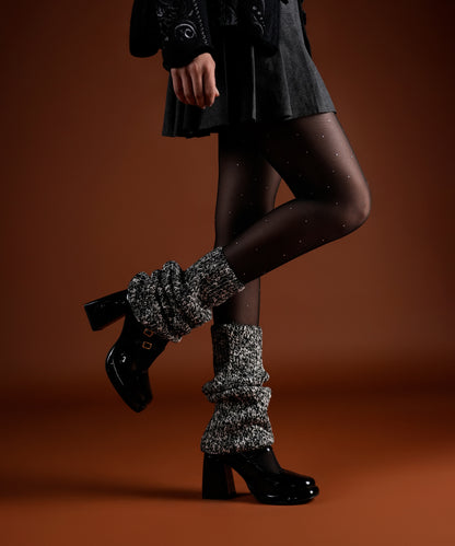 Melange Ribbed Leg Warmer - Black