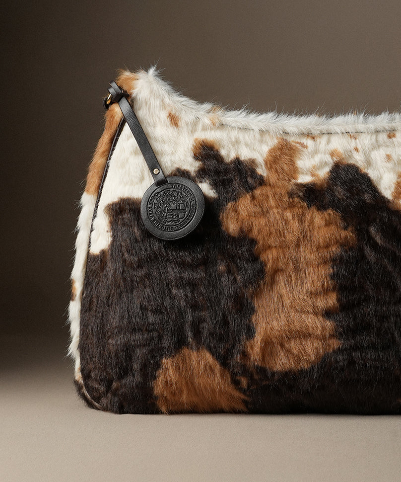 Theater Cowgirl - Faux Hair-on Leather Shoulder Bag with Cow-Print