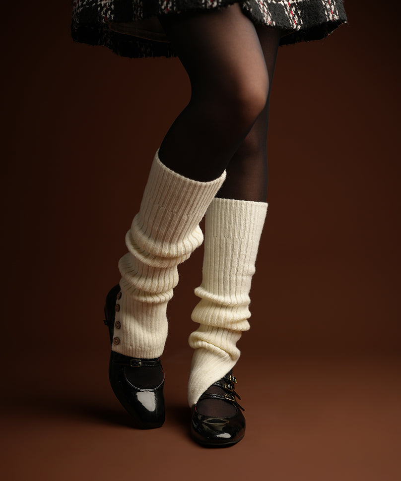 Leg Warmers – Cream | Ribbed Knit, Cozy Layering - Theater