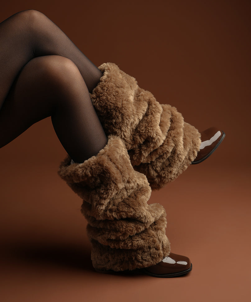 Fur Leg Warmers – Brown, 50 cm | Extra‑Long, Ultra Cozy – Theater.xyz