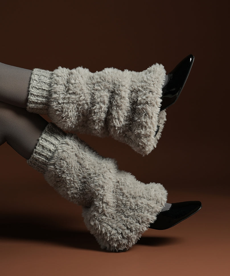 Banded Plush Ribbed Leg Warmer - Light Grey