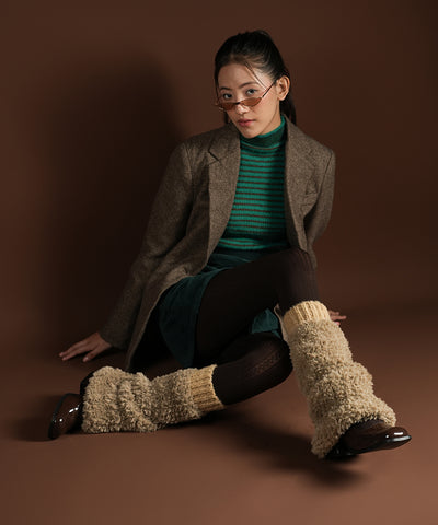 Banded Plush Ribbed Leg Warmer - Light Brown