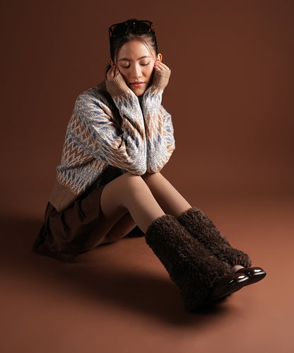 Plush Ribbed Leg Warmer - Brown