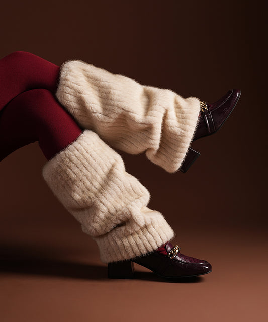 Ribbed Fur Leg Warmer - Cream