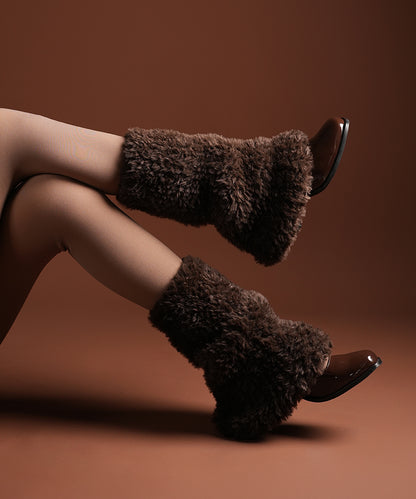 Plush Ribbed Leg Warmer - Brown