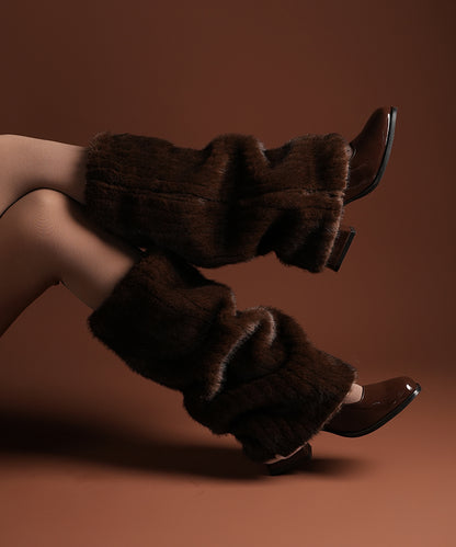 Ribbed Fur Leg Warmer - Brown