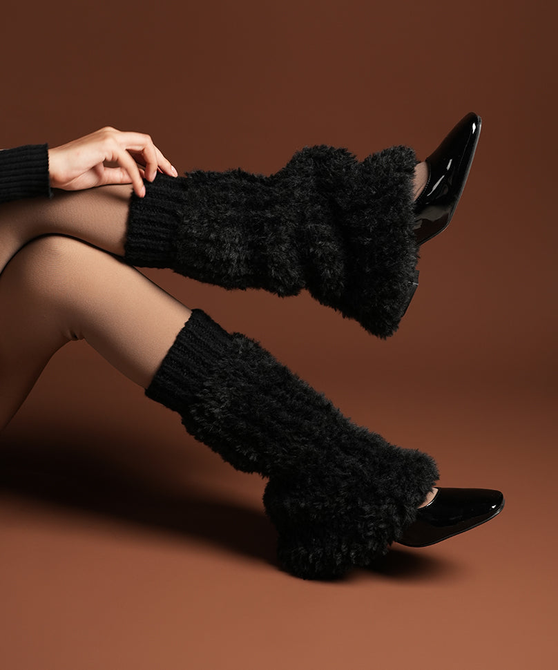 Banded Plush Ribbed Leg Warmers – Black | Classic Plush, Everyday