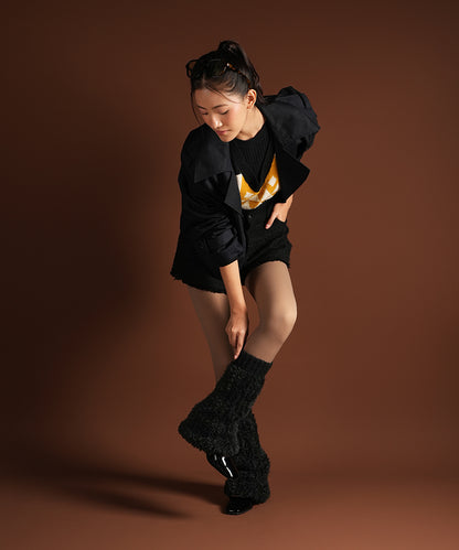 Banded Plush Ribbed Leg Warmer - Black