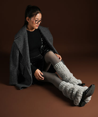 Banded Plush Ribbed Leg Warmer - Light Grey