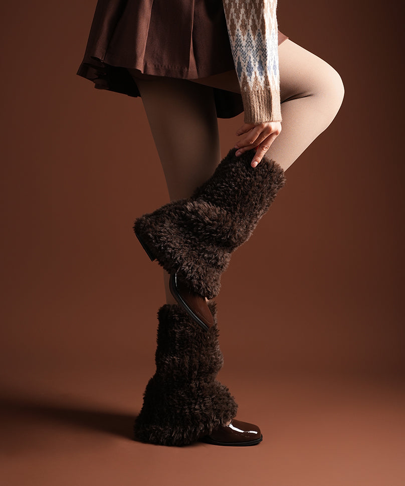 Plush Ribbed Leg Warmer - Brown