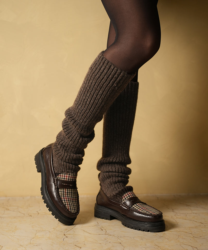 Ribbed Leg Warmers - Brown