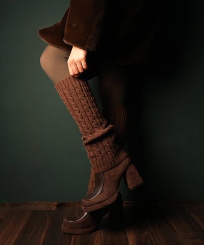 Cable Knit Leg Warmer - Brown