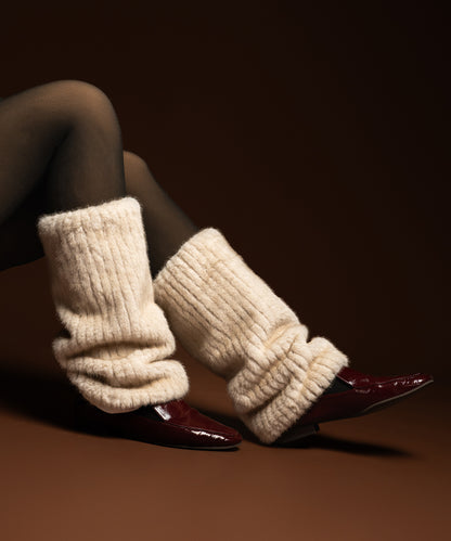 Ribbed Fur Leg Warmer - Cream