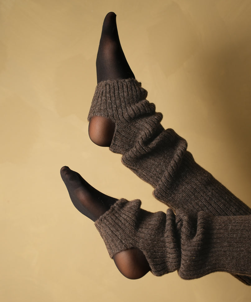 Ribbed Leg Warmers - Brown