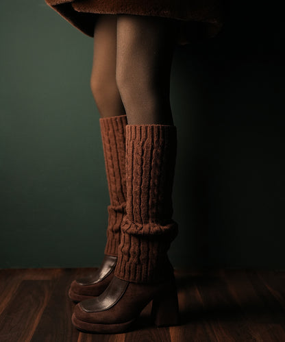 Cable Knit Leg Warmer - Brown