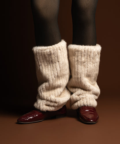 Ribbed Fur Leg Warmer - Cream