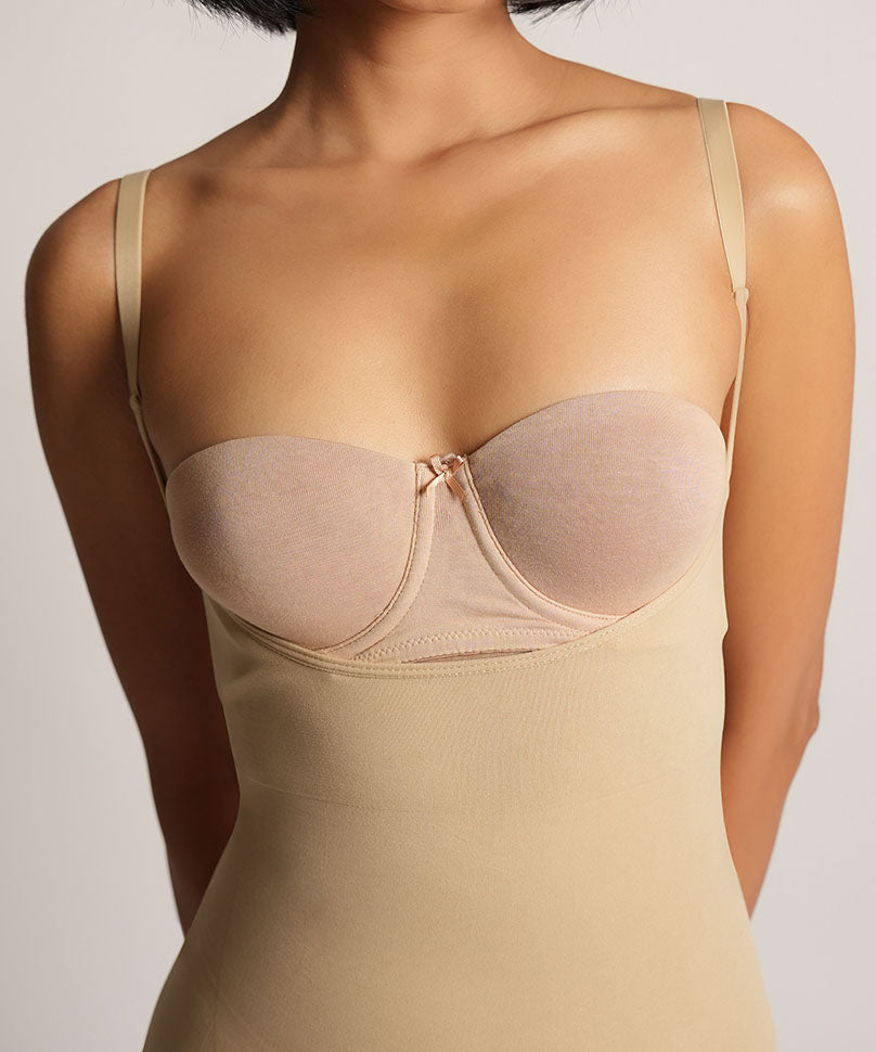 Mid Thigh Open Bust bodysuit - Nude