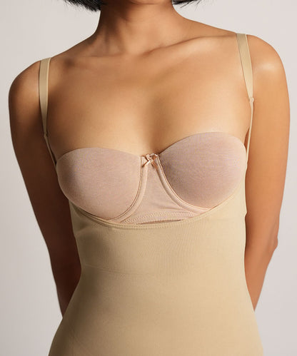 Mid Thigh Open Bust bodysuit - Nude