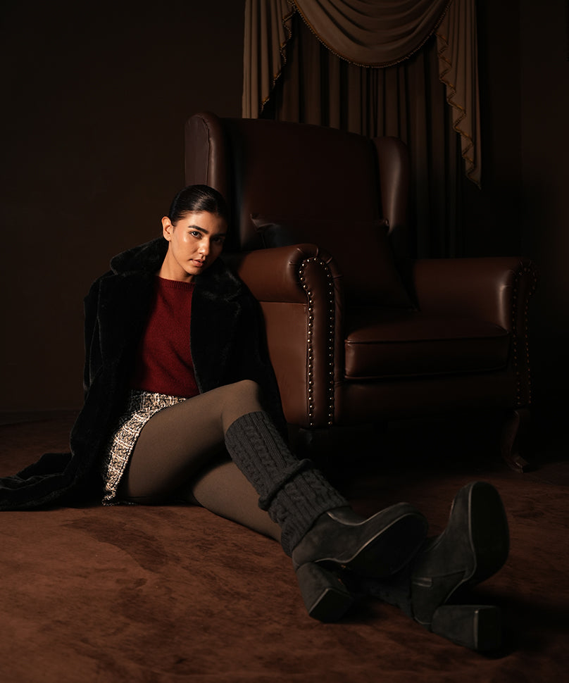 Cable Knit Leg Warmer - Black