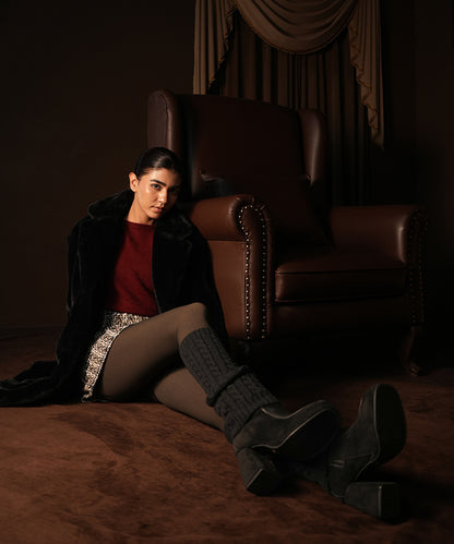 Cable Knit Leg Warmer - Black