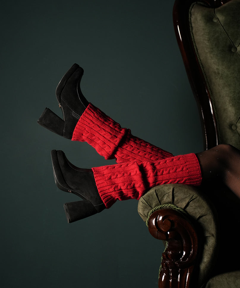 Cable Knit Leg Warmer - Red