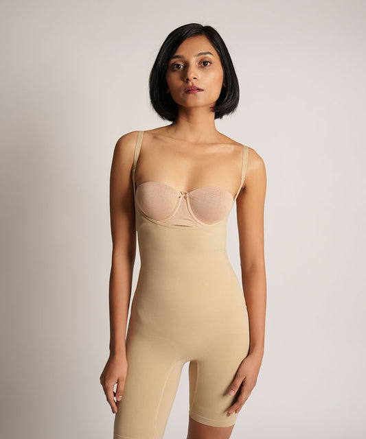 Mid Thigh Open Bust bodysuit - Nude