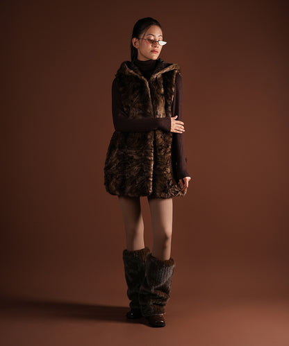 Ribbed Fur Leg Warmer - Brown