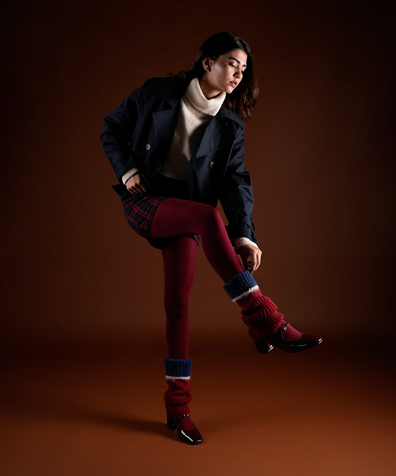 Color Block Cuff Leg Warmer - Red