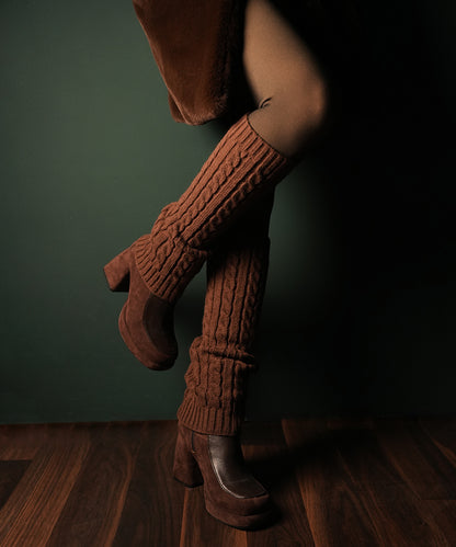 Cable Knit Leg Warmer - Brown