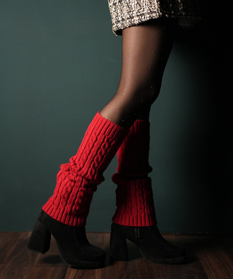 Cable Knit Leg Warmer - Red