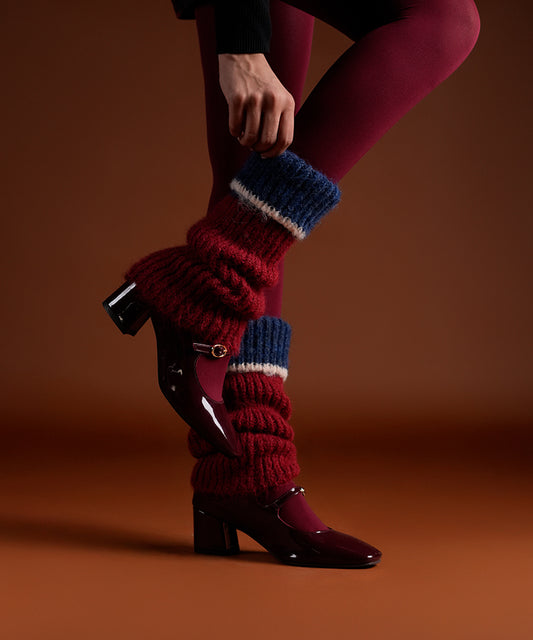 Color Block Cuff Leg Warmer - Red