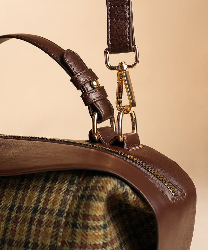 Explorer Tweed - Structured Tweed Crossbody Bag with Tan PU
