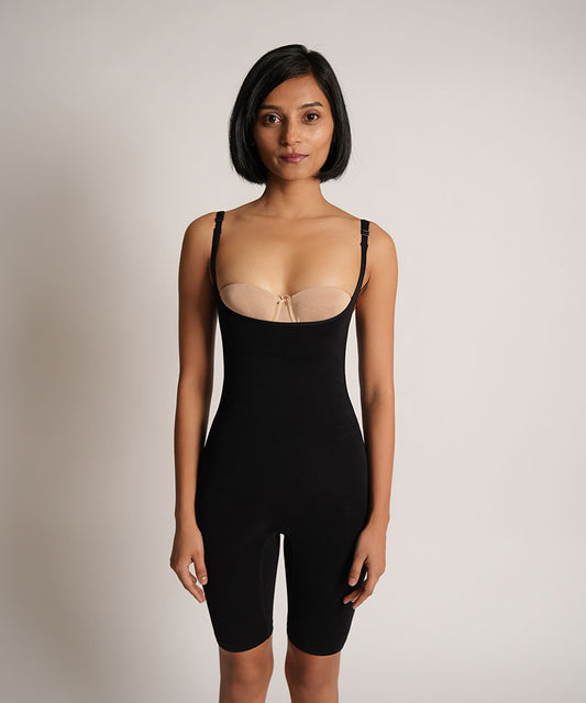 Mid Thigh Open Bust bodysuit - Black
