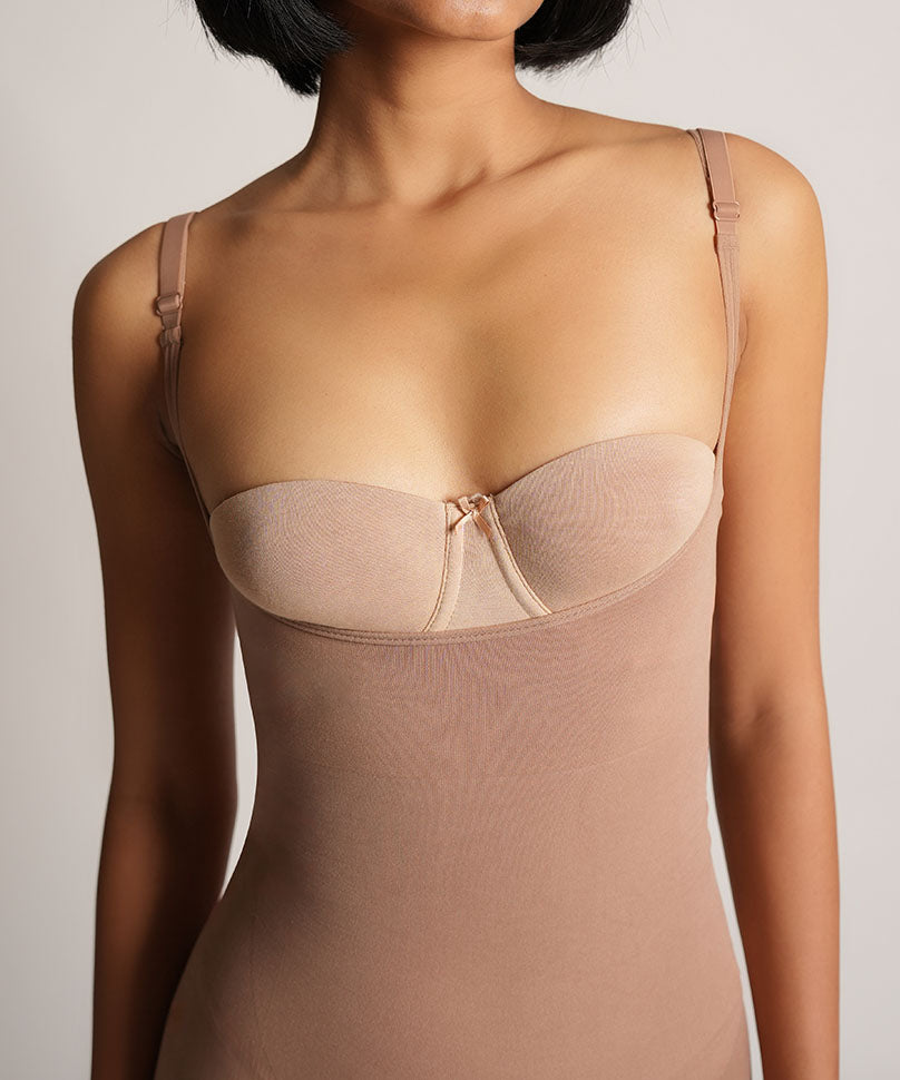 Mid Thigh Open Bust bodysuit - Brown