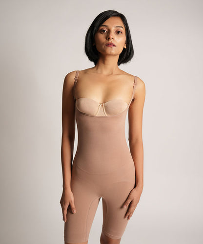 Mid Thigh Open Bust bodysuit - Brown
