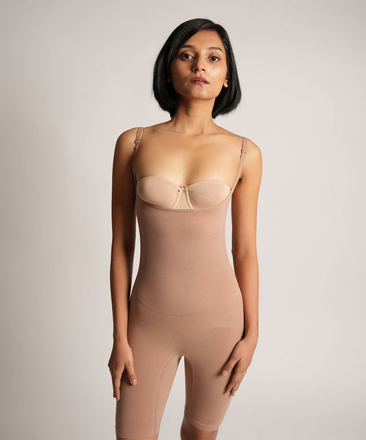 Mid Thigh Open Bust bodysuit - Brown