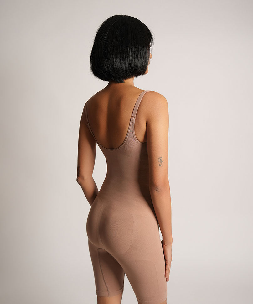 Mid Thigh Open Bust bodysuit - Brown
