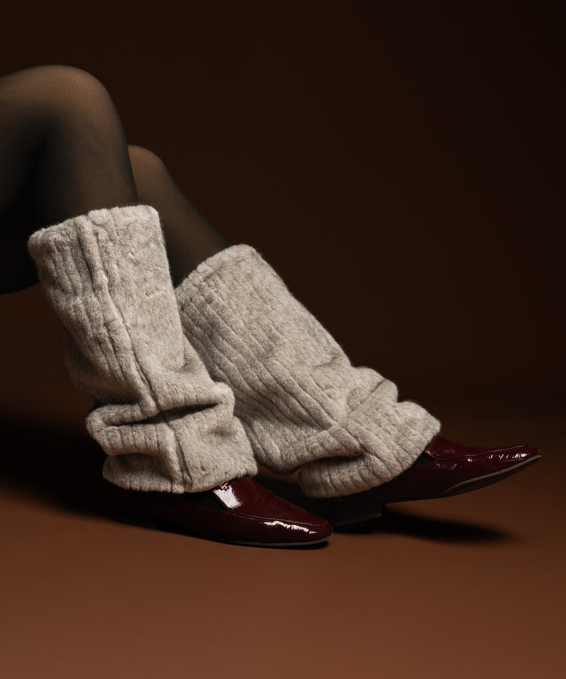 Ribbed Fur Leg Warmer - Light Grey