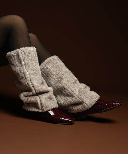 Ribbed Fur Leg Warmer - Light Grey