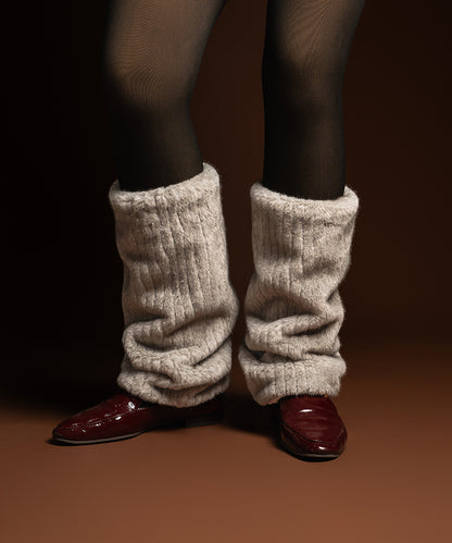 Ribbed Fur Leg Warmer - Light Grey