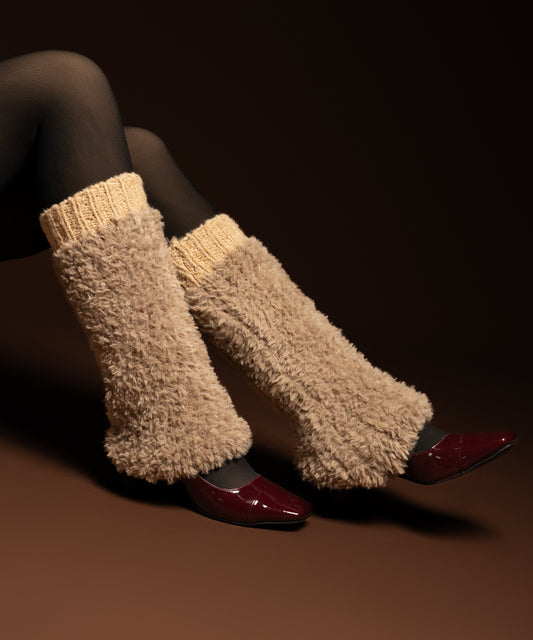Banded Plush Ribbed Leg Warmer - Light Brown
