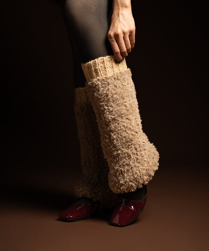 Banded Plush Ribbed Leg Warmer - Light Brown