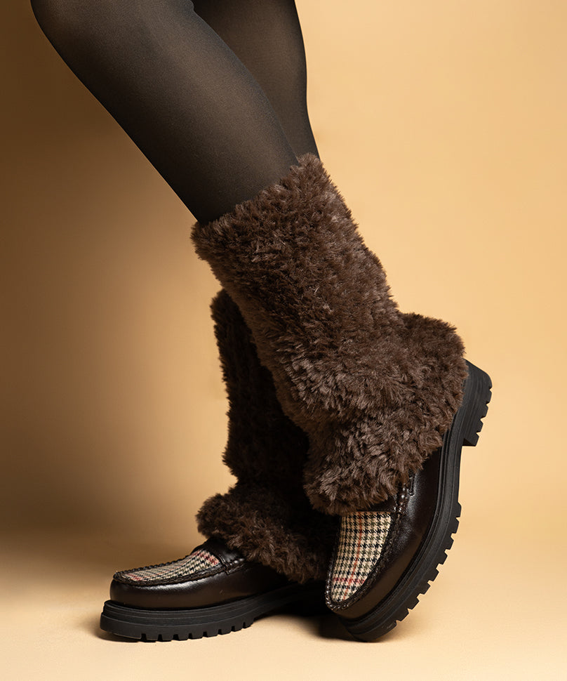 Plush Ribbed Leg Warmer - Brown