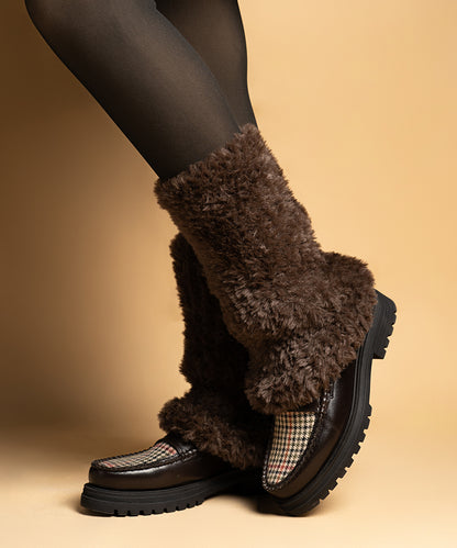 Plush Ribbed Leg Warmer - Brown