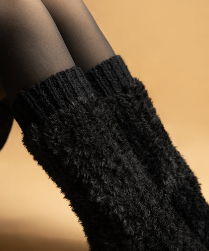 Banded Plush Ribbed Leg Warmer - Black
